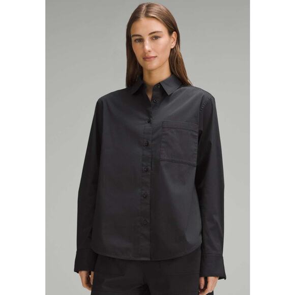 NWT Lululemon Relaxed-Fit Cotton-Blend Poplin Button-Down Shirt Black SMALL S - Picture 1 of 7